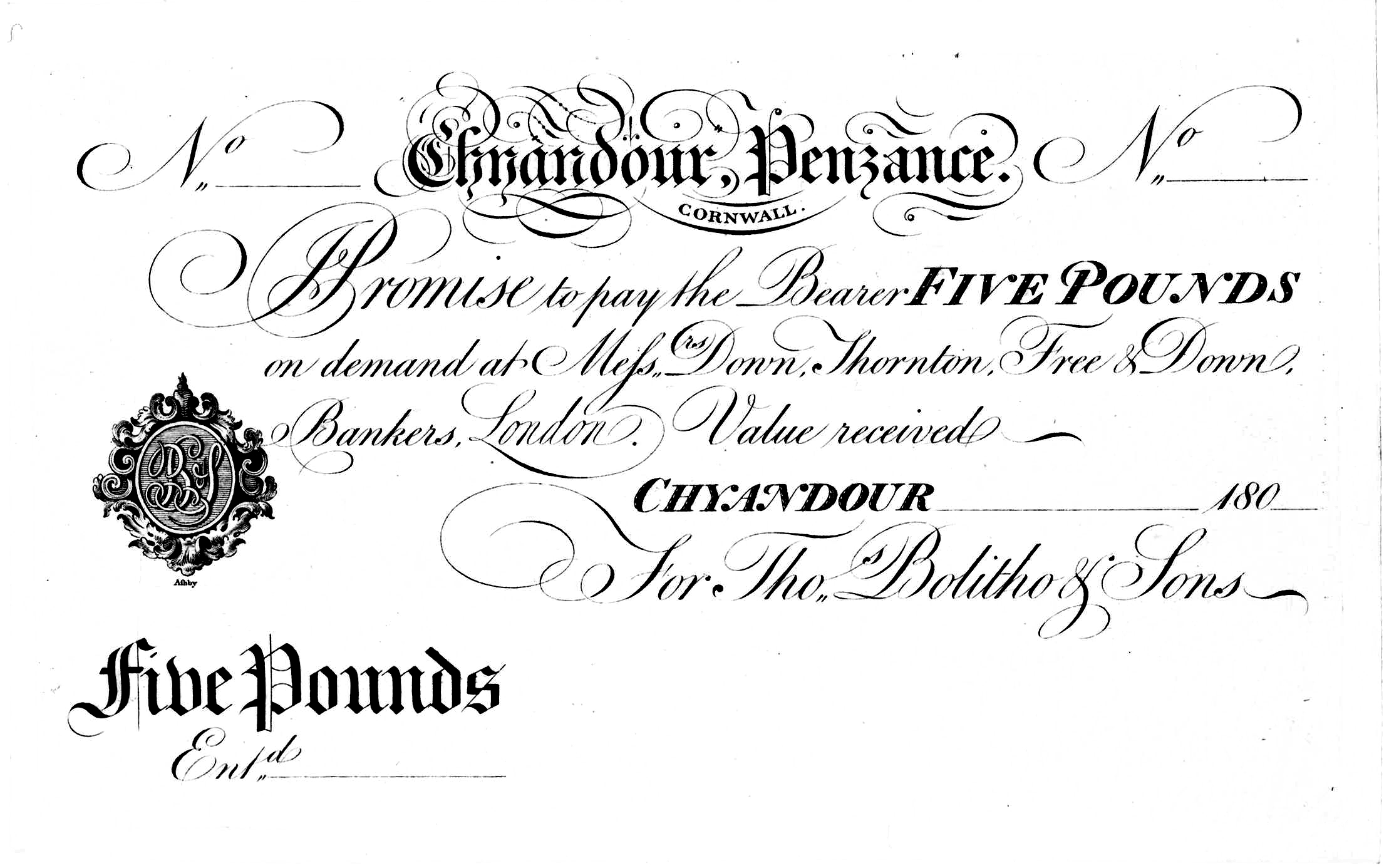 &pound;5 banknote - Commercial Bank - Chyandour 1807-1809