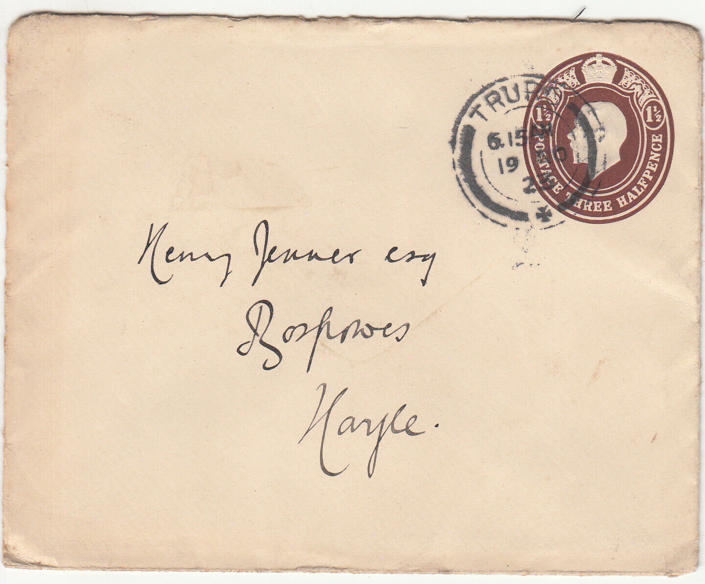 Henry Jenner, Bospowes, Hayle - envelope