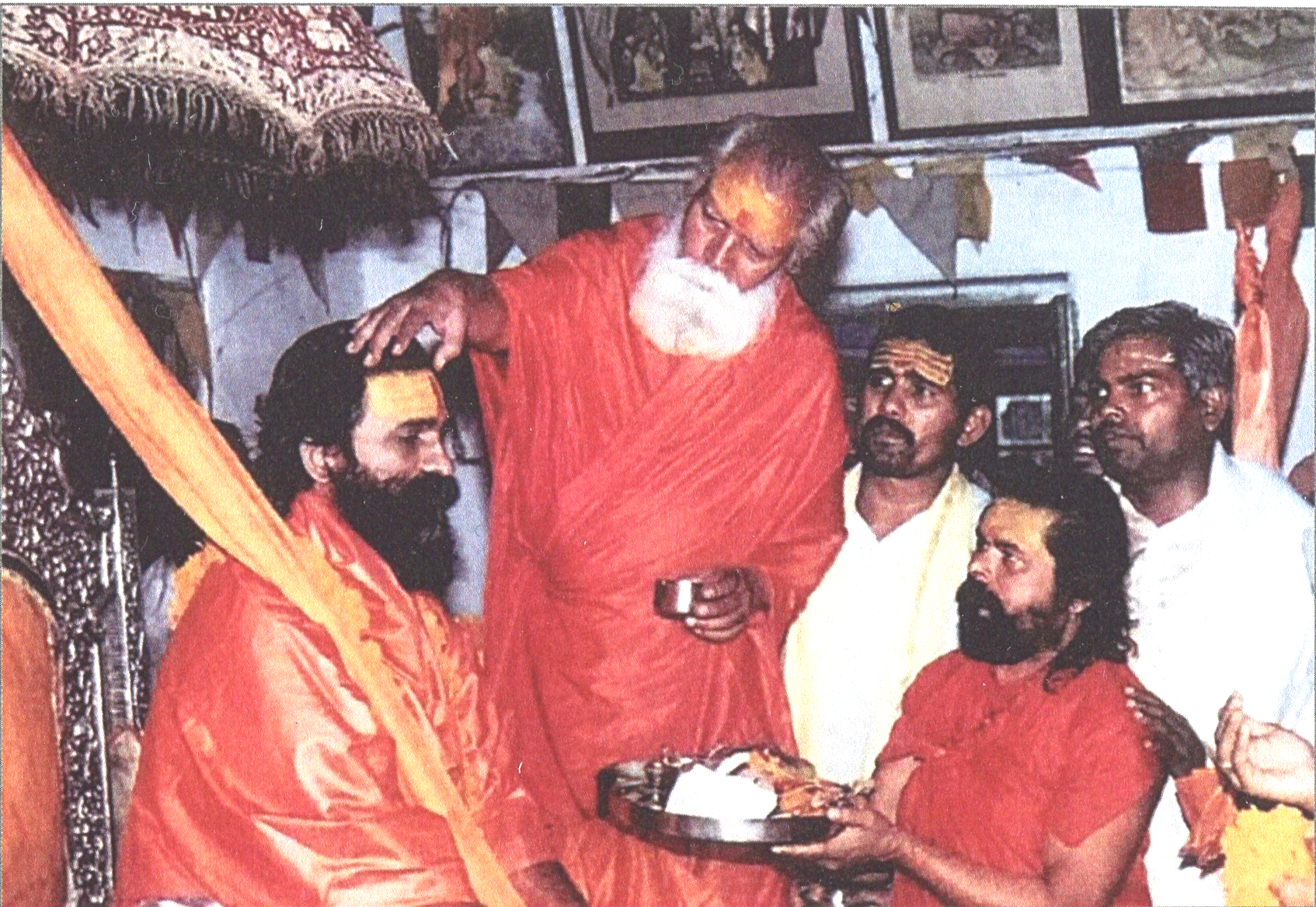 Dandi Swami Vasudevanand Saraswati, being anointed as Shankaracharya of Jyotirmath by Swami Shantand Saraswati